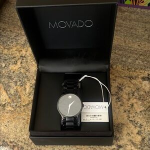 Movado Black Museum Style Watch AUTHENTIC